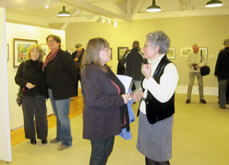 Alumni Show at the Woodstock School of Art, Woodstock, NY. Nancy Campbell, Executive Director (r) and Kate McGloughlin (2nd from left) instructor and  President of the Board